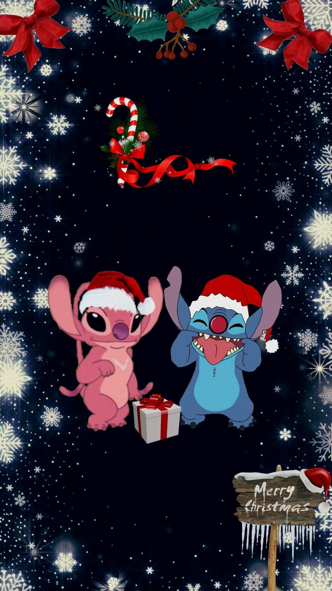 Merry Christmas Stitch With Angel Background