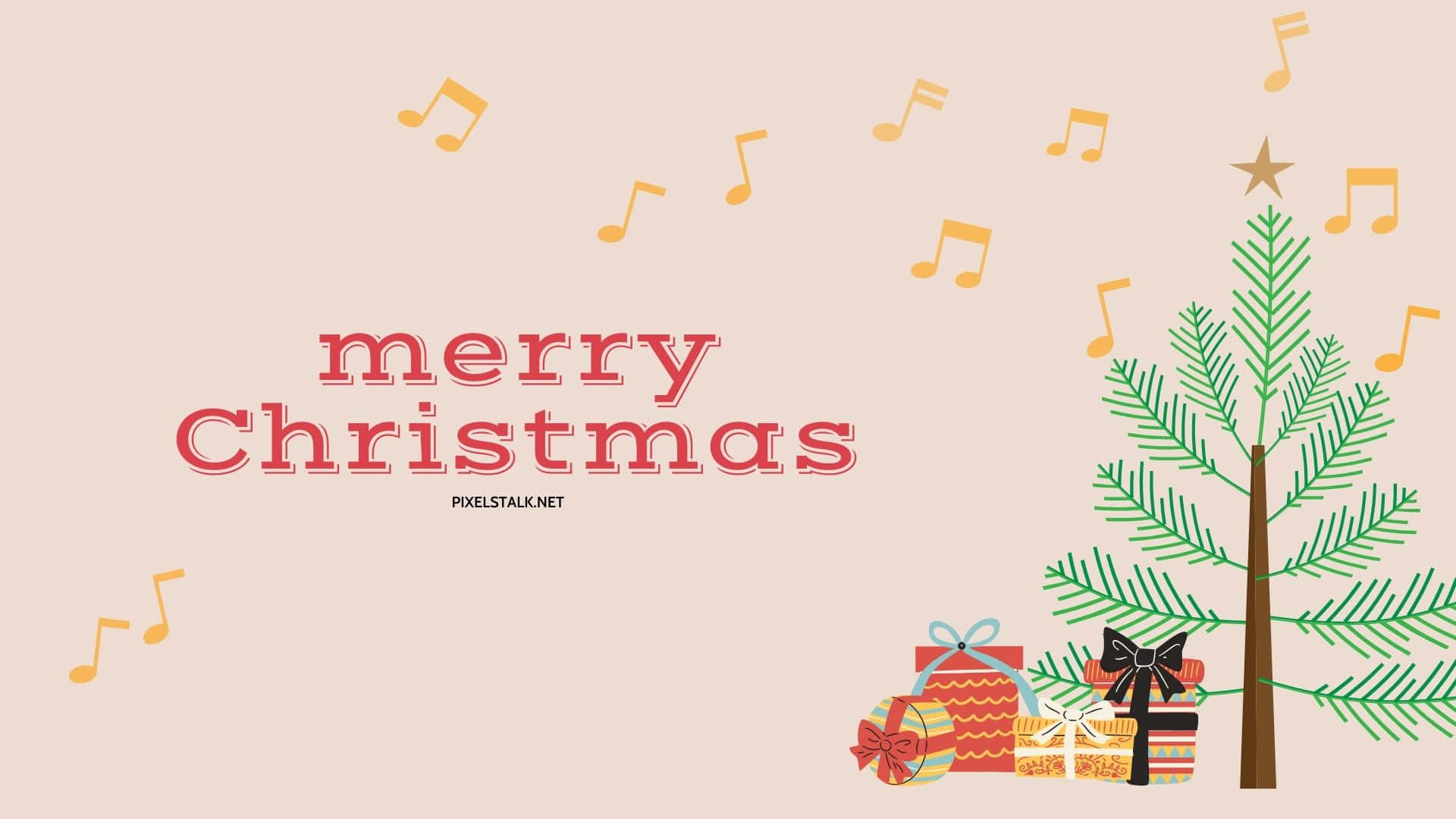 Merry Christmas Wallpapers With Music Notes And A Tree Background