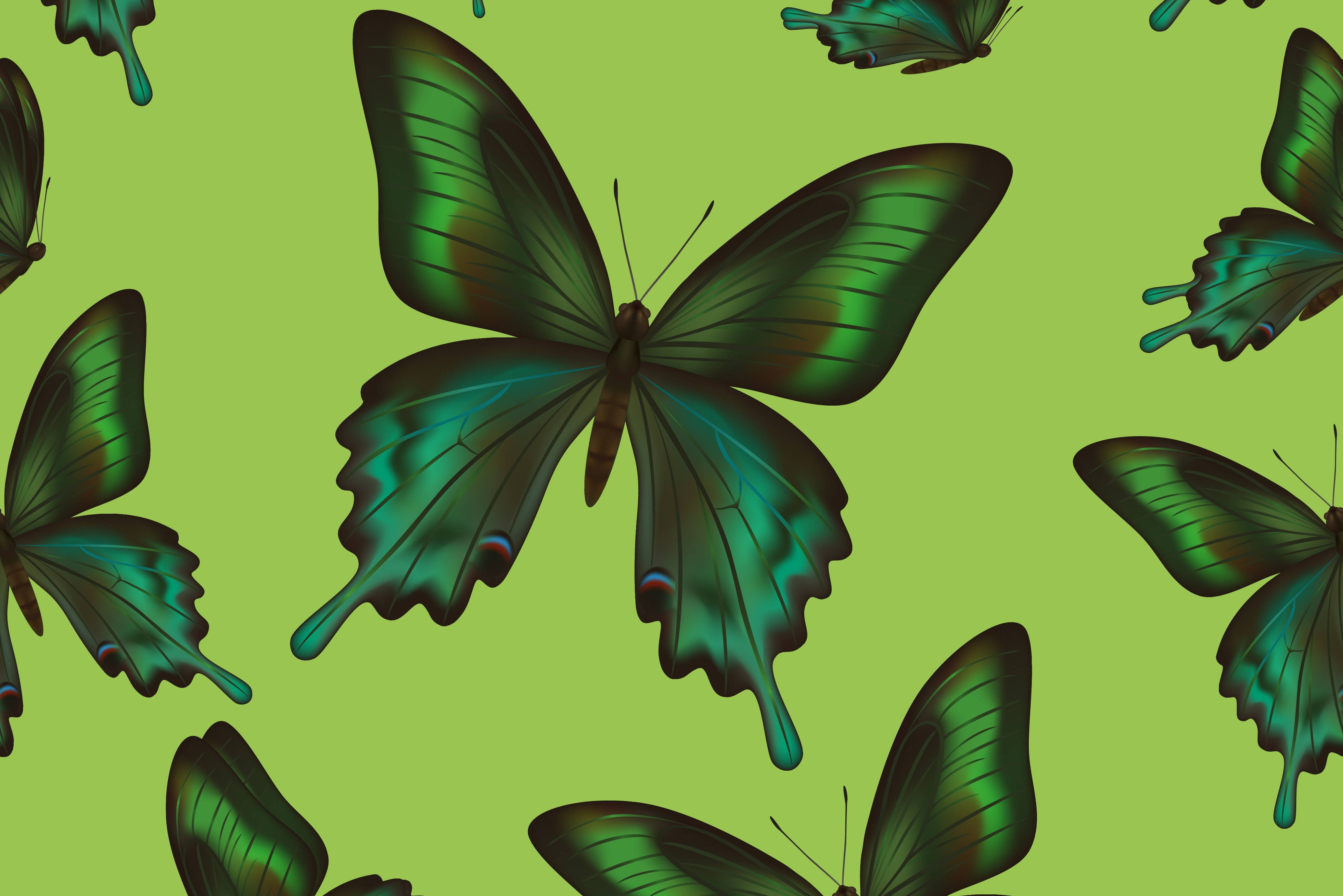 Mesmerizing 4k Green Vector Art Filled With Beautiful Butterflies Background