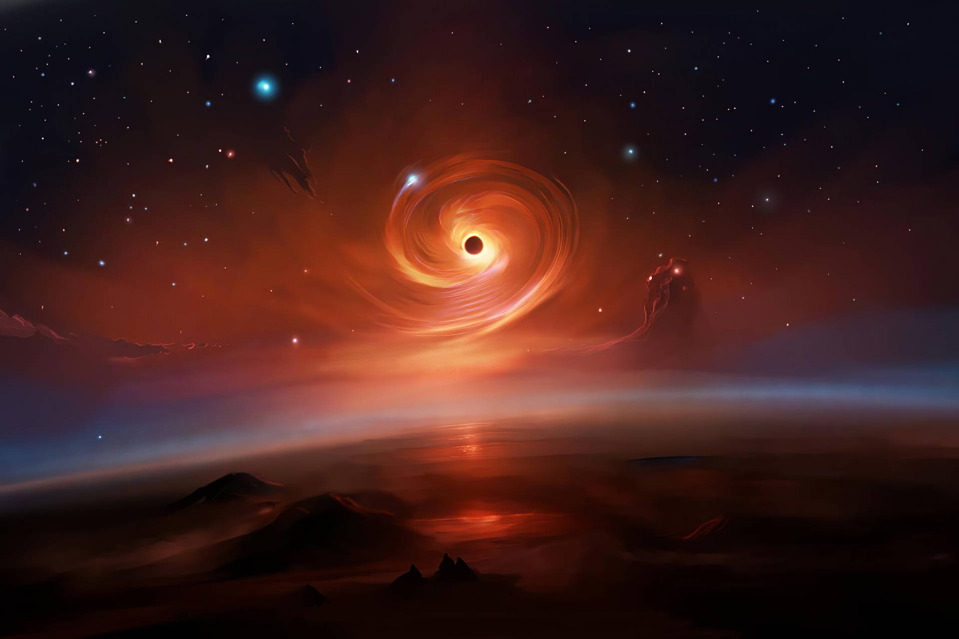 Mesmerizing 4k View Of A Black Hole Above A Planet Background