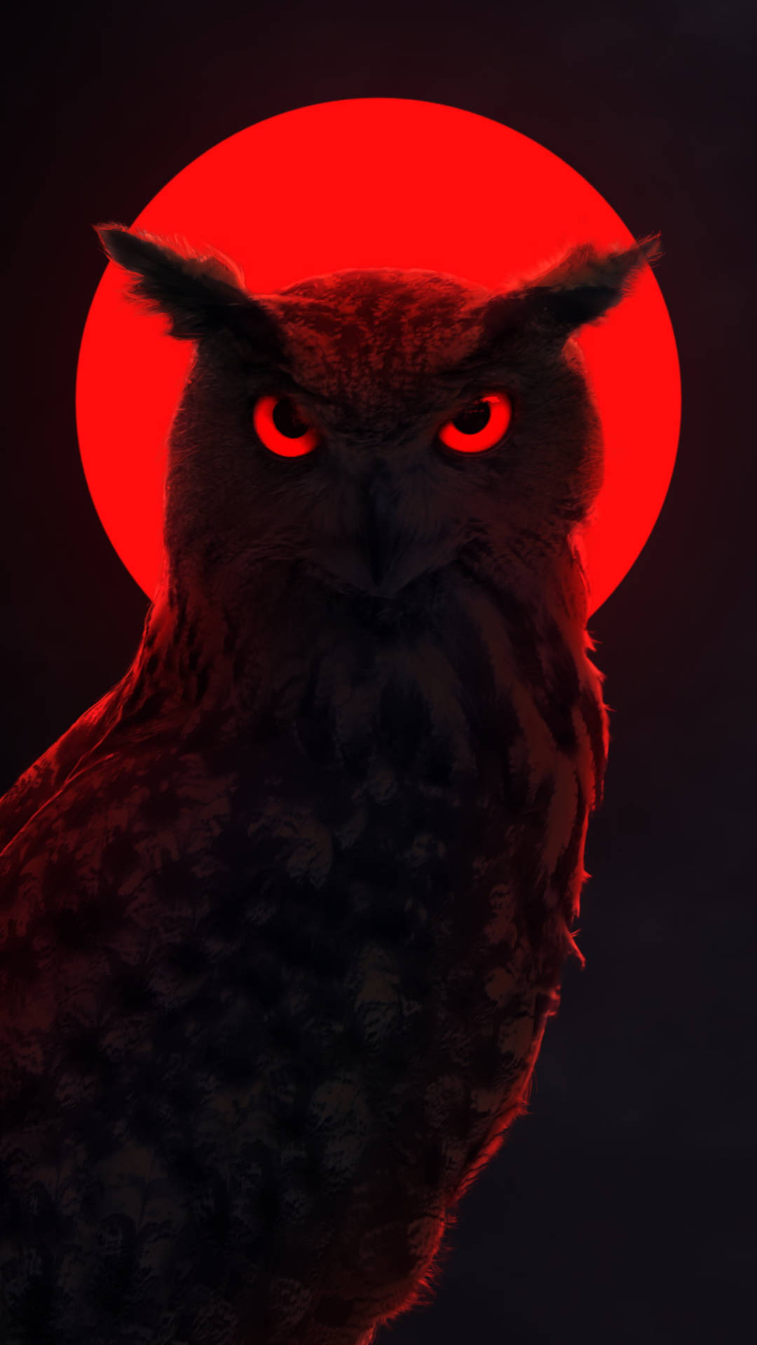 Mesmerizing Neon Moon With Red Owl - A Surreal Night Vision Background