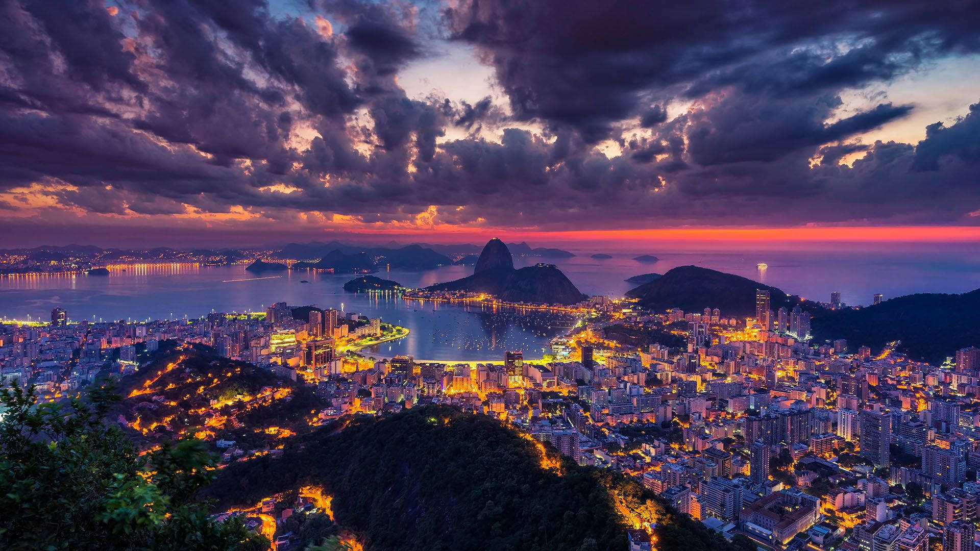 Mesmerizing Night View Of Rio De Janeiro, South America Background