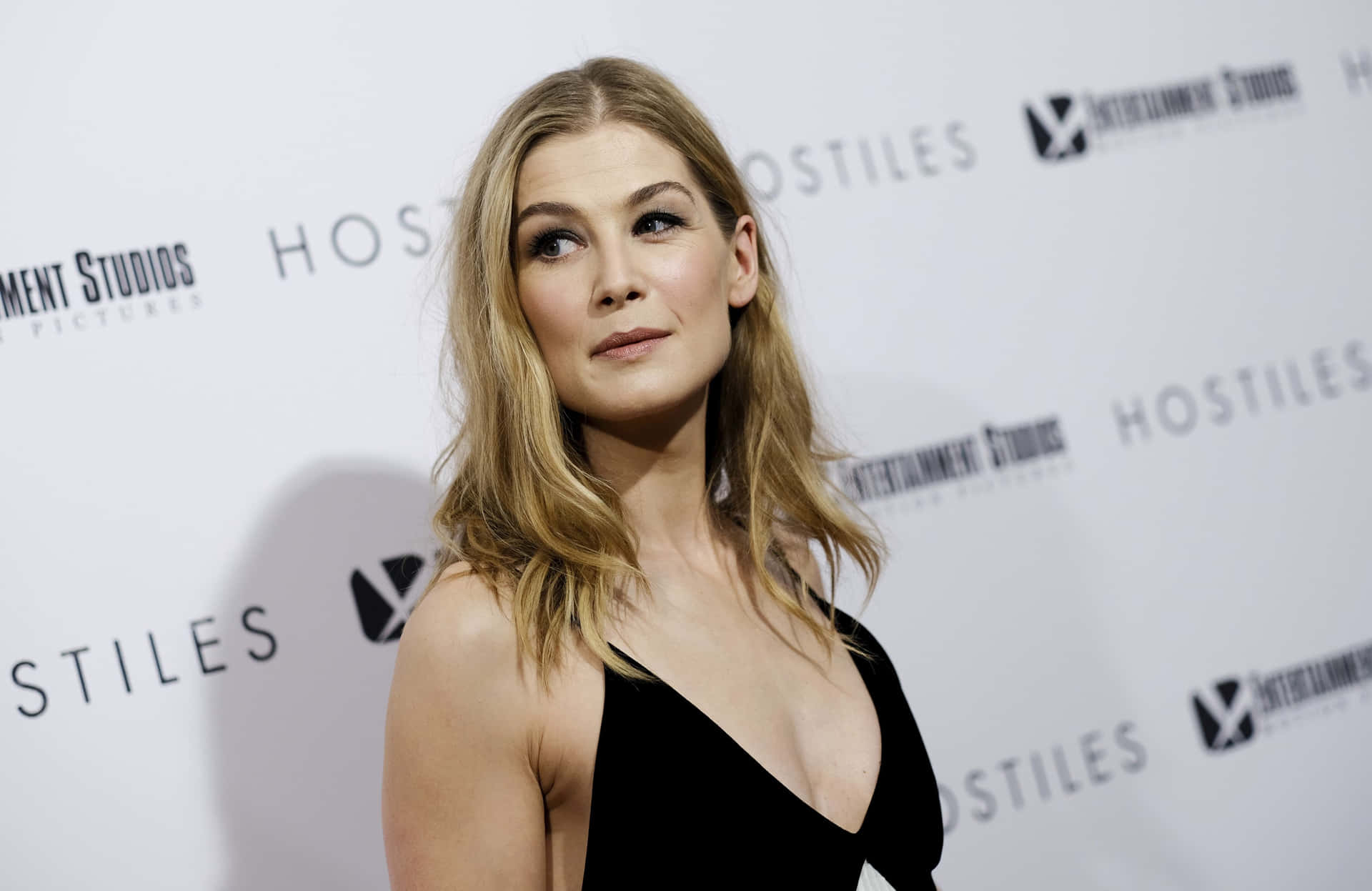 Mesmerizing Portrait Of Rosamund Pike Background