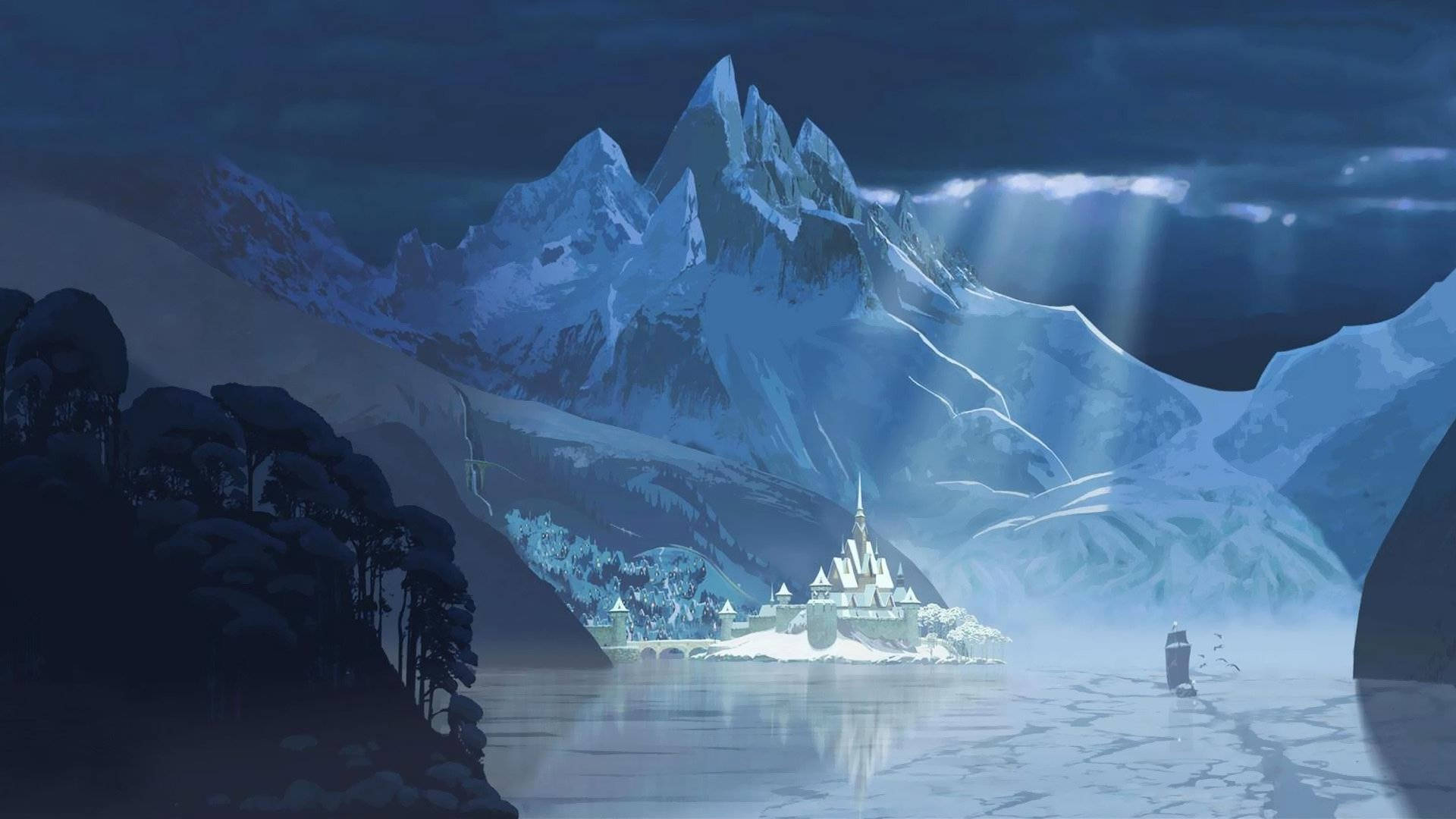 Mesmerizing View Of The Magical Disney Castle Engulfed In A Spectacular Frozen Theme Background