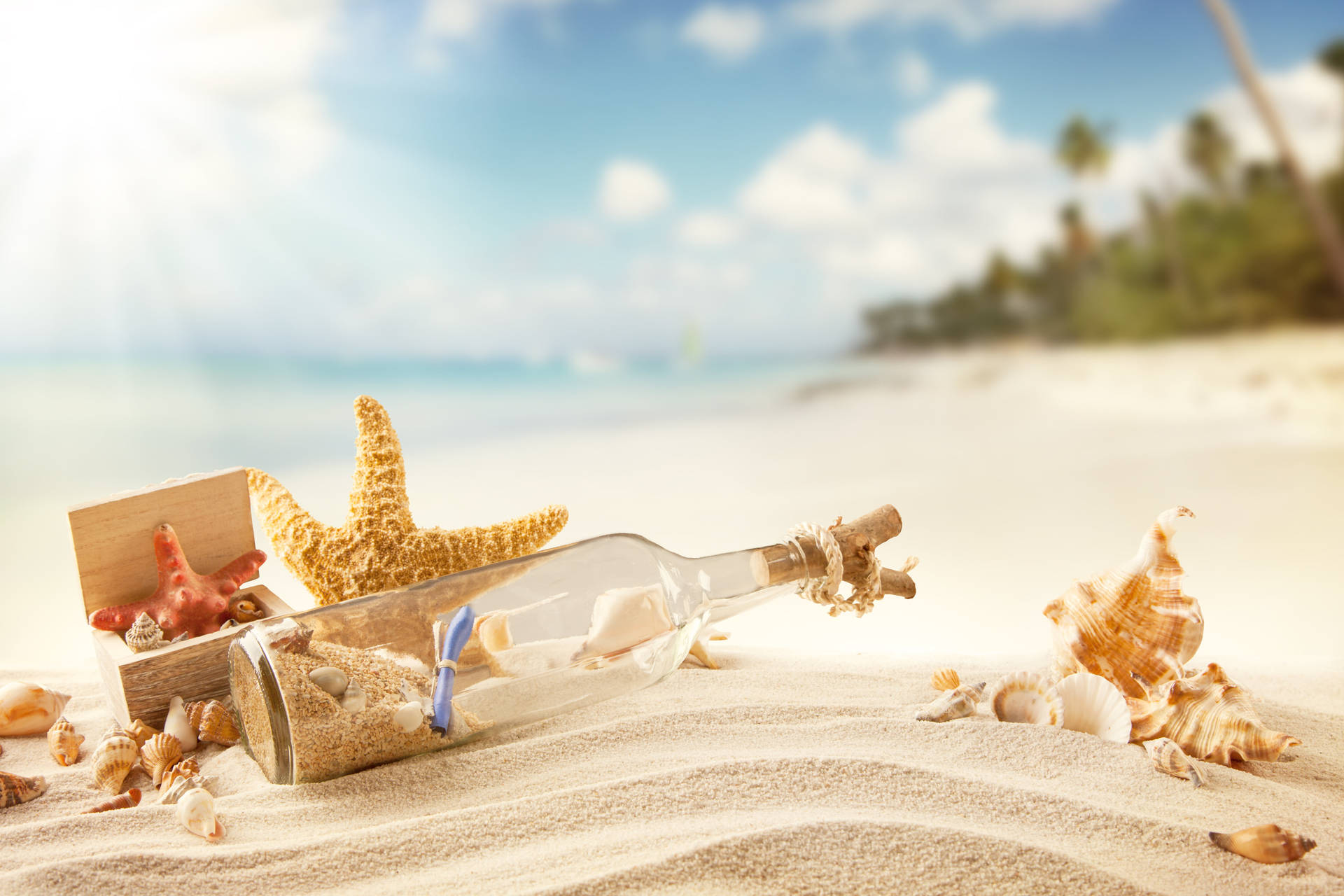 Message In A Bottle Beach Theme Background