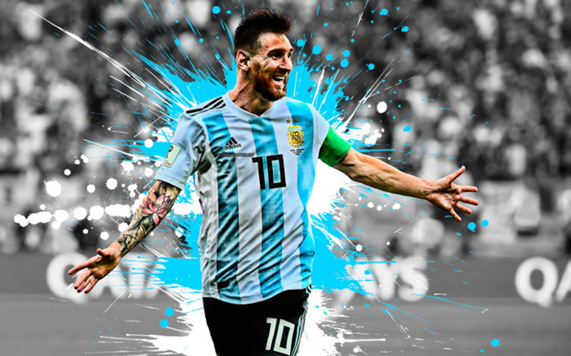 Messi Argentina Blue And White Splash Background