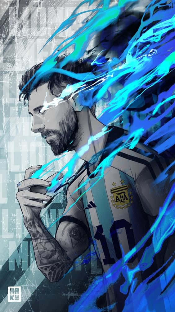 Messi Iphone Flaming Blue Fanart Background