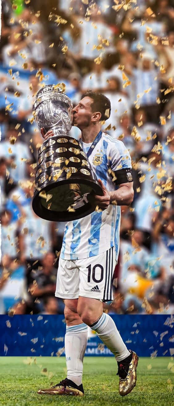 Messi Iphone Kissing Copa America Trophy Background