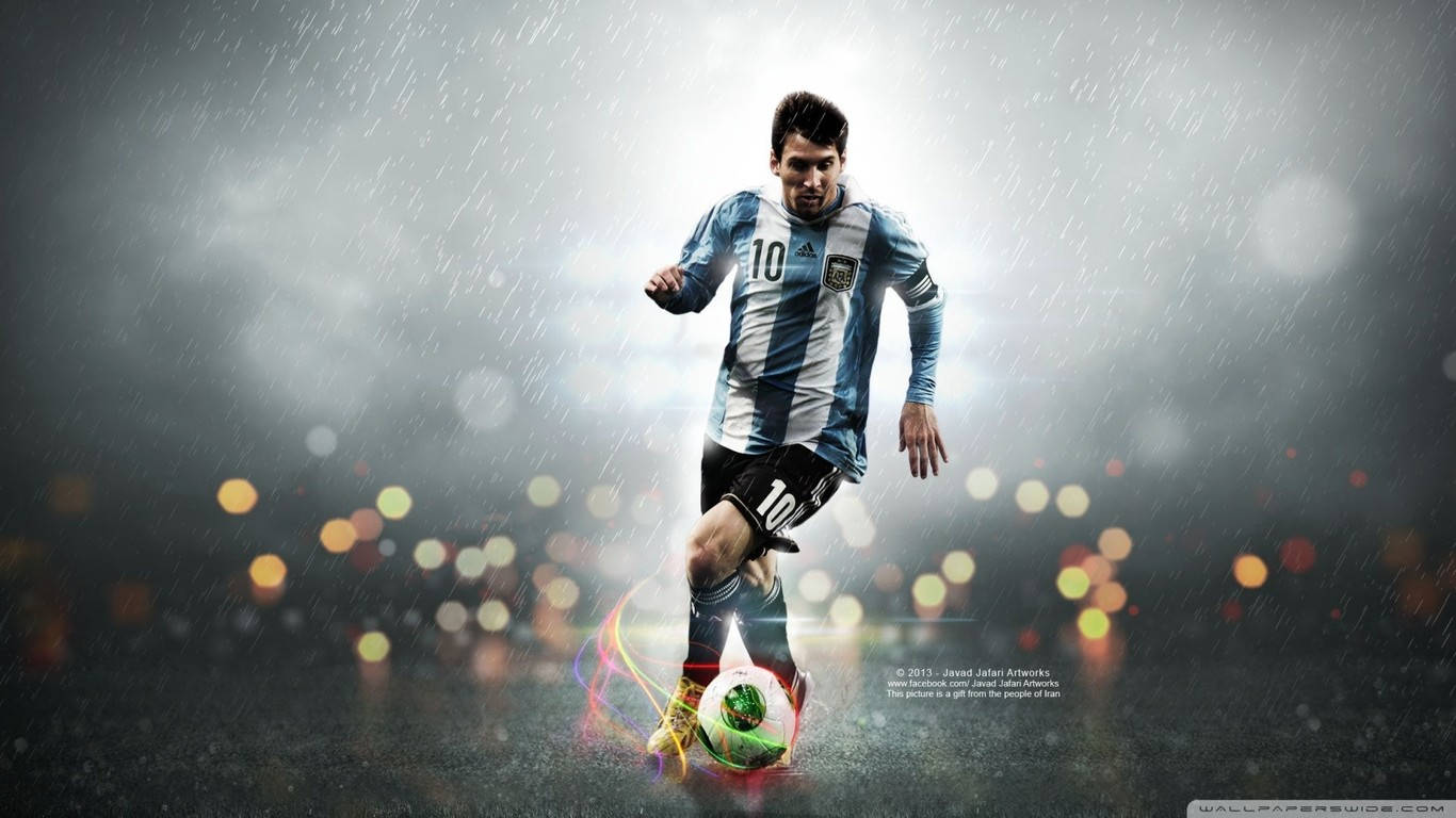 Messi Playing In Rain Background
