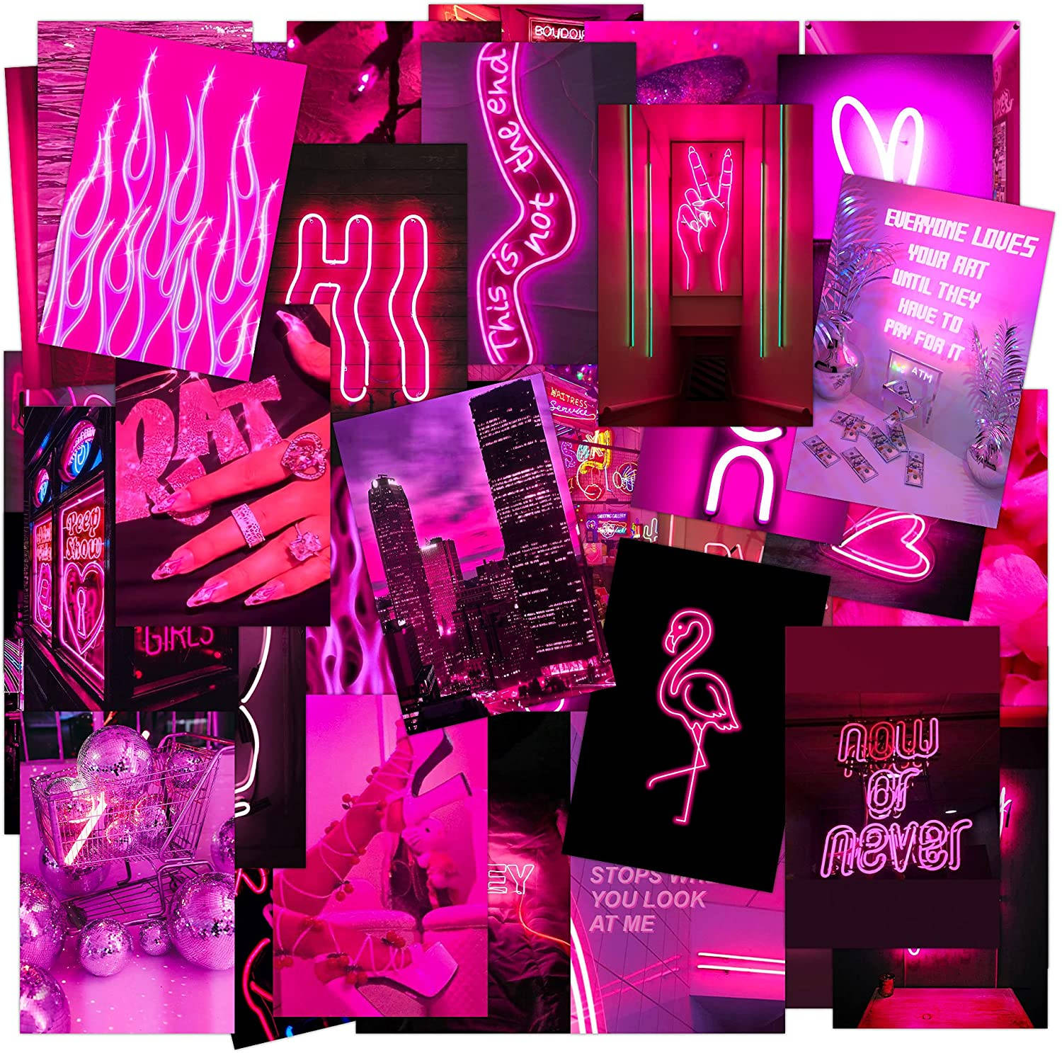 Messy Collage Of Neon Pink Photos Background