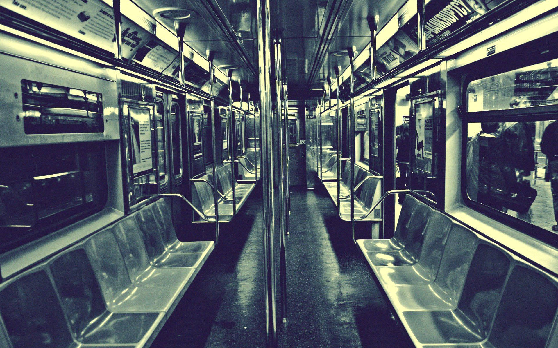 Metal Subway Train Interior Background