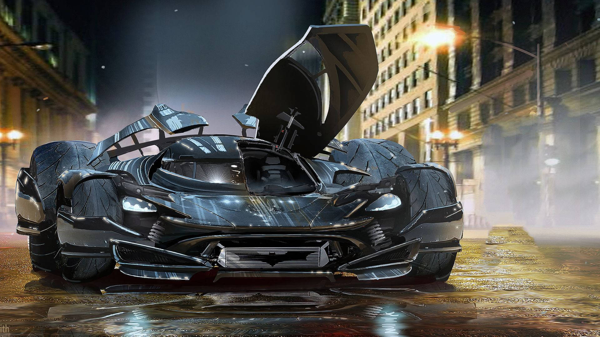 Metallic Black Batmobile Background