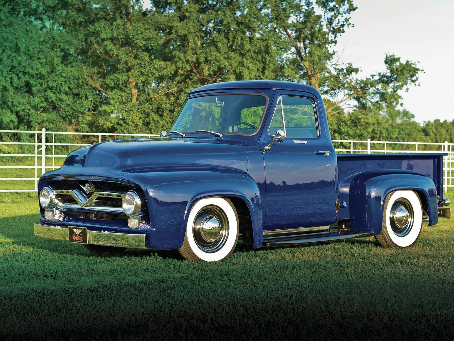 Metallic Blue Old Ford Truck Background