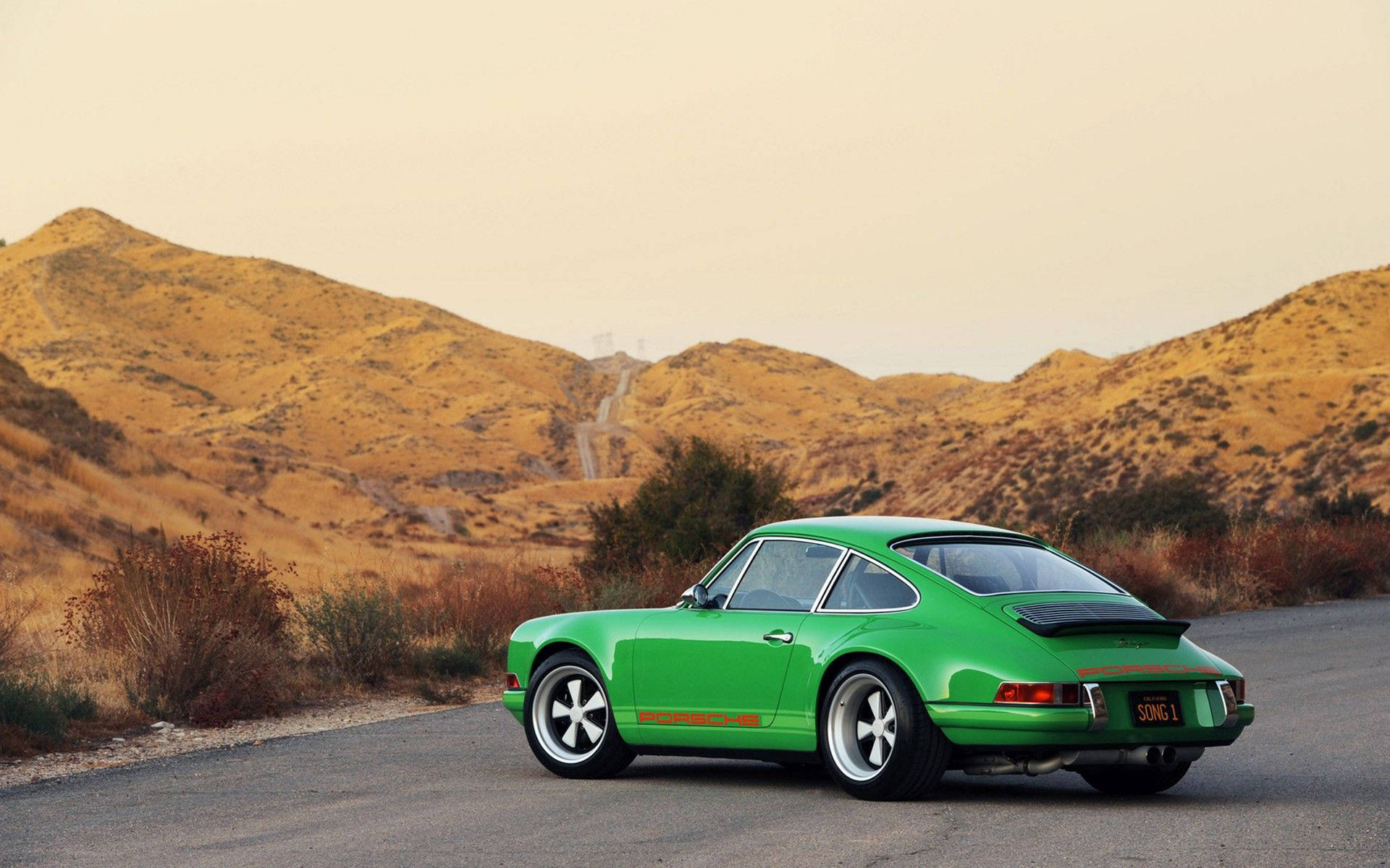 Metallic Green Singer Porsche Background