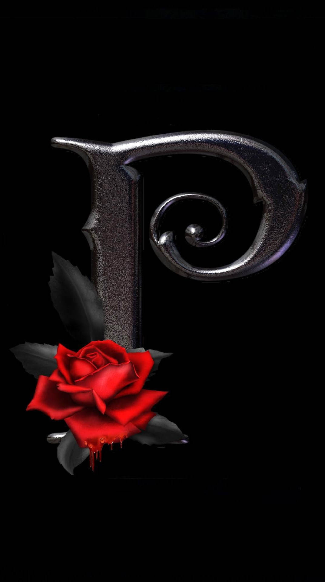 Metallic P Letter With Rose Background