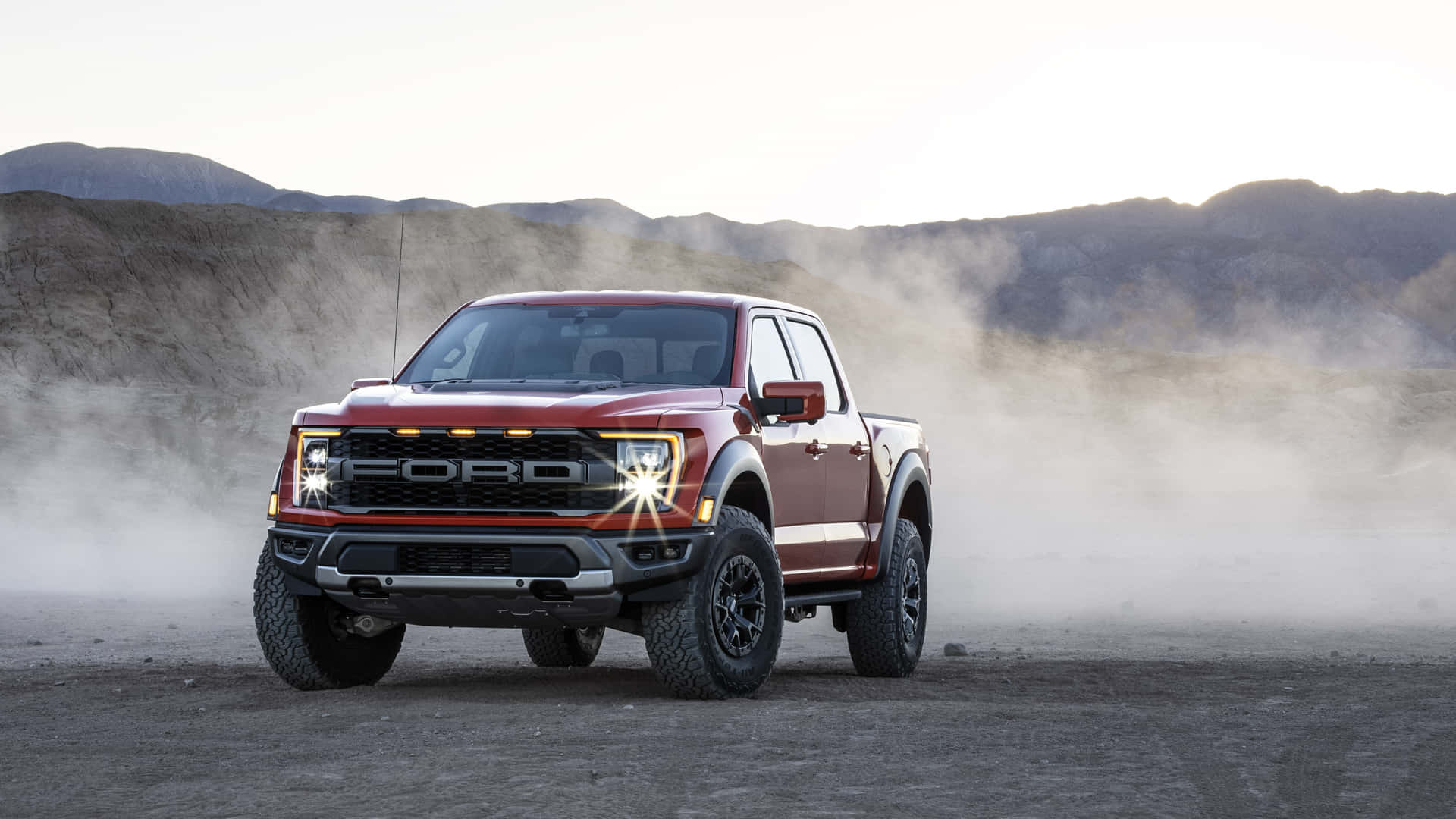 Metallic Red Ford F 150 Raptor Background