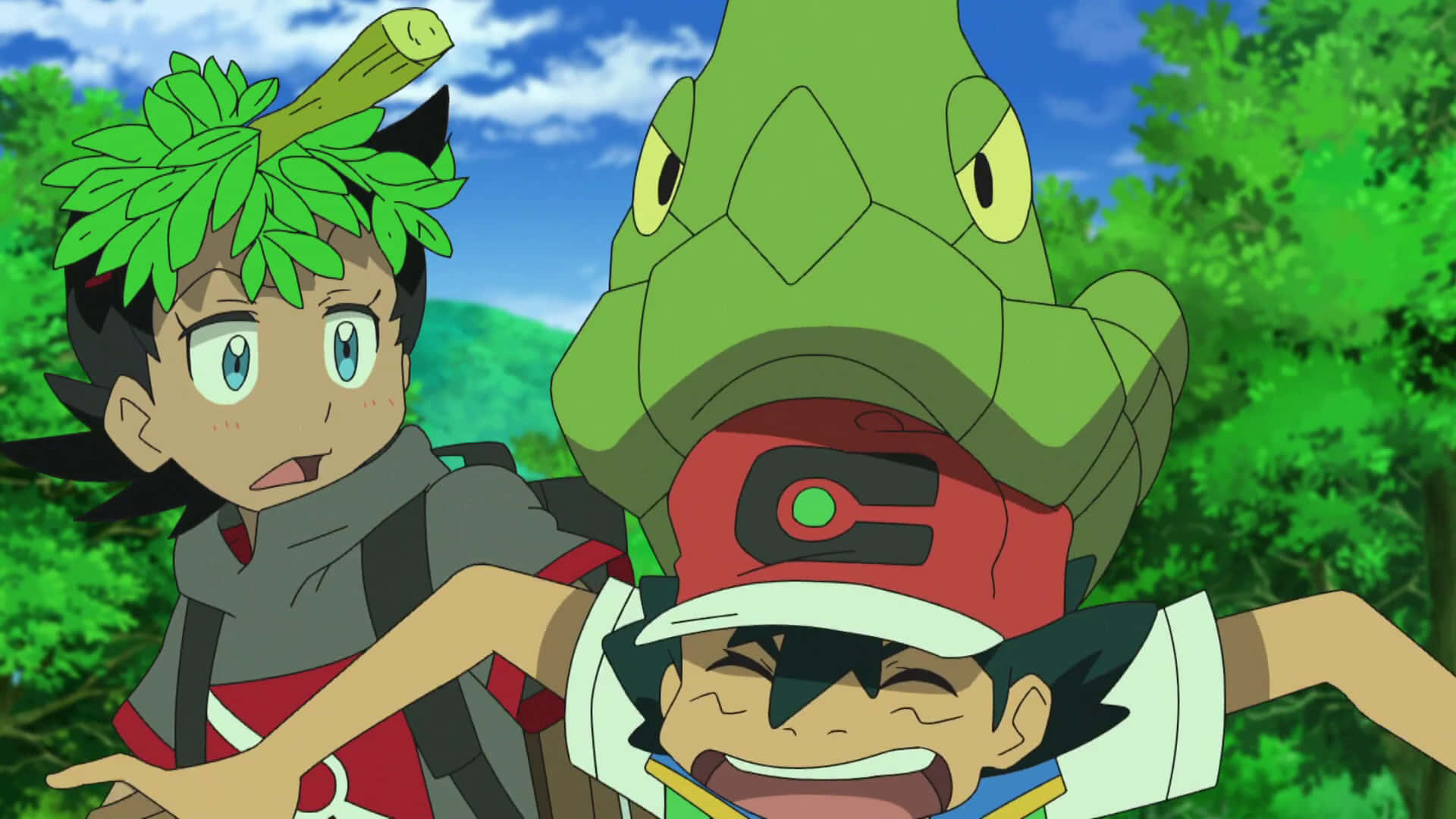 Metapod Attacking Ash In The Pokemon Anime Background