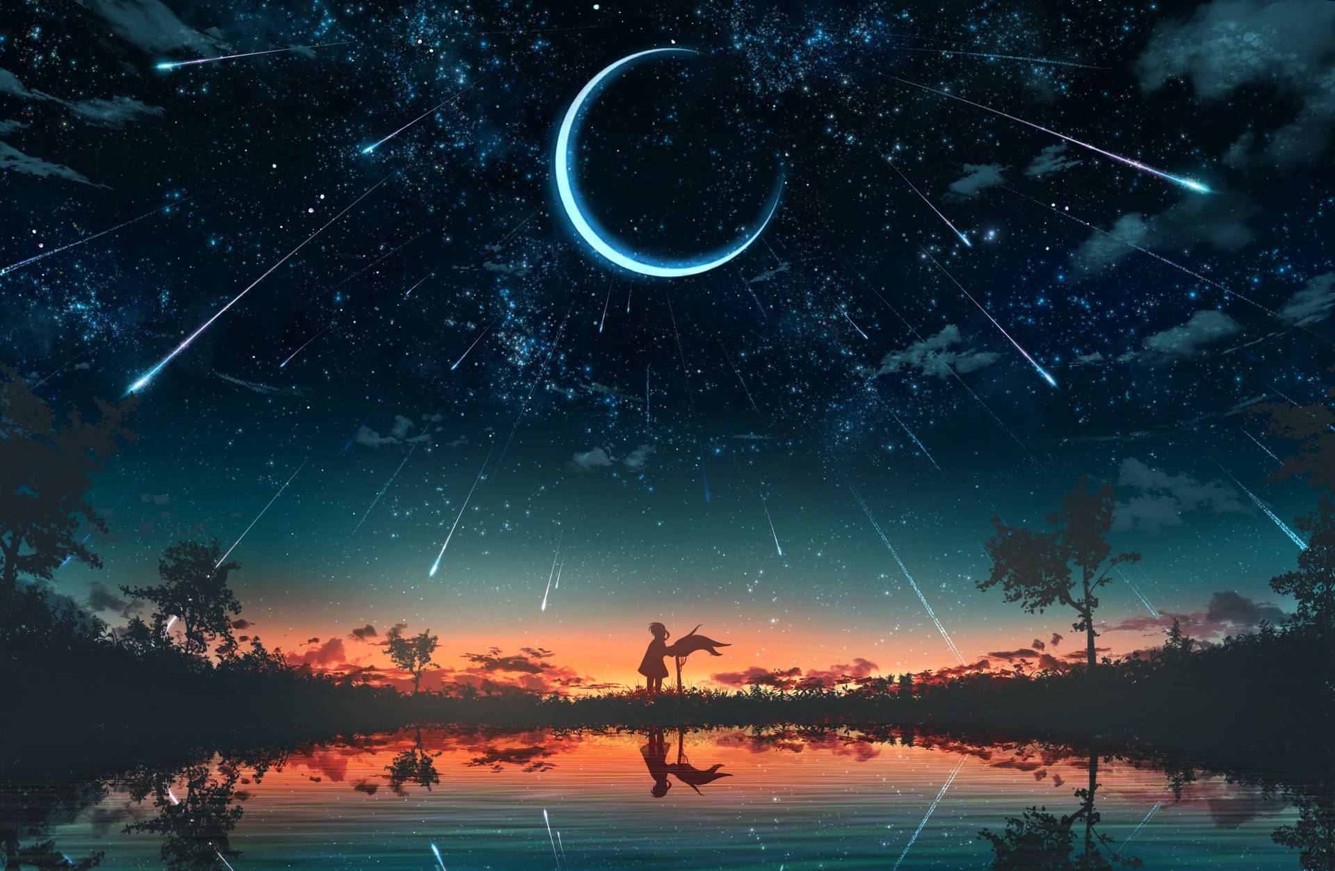 Meteor Shower Aesthetic Anime Scenery Background