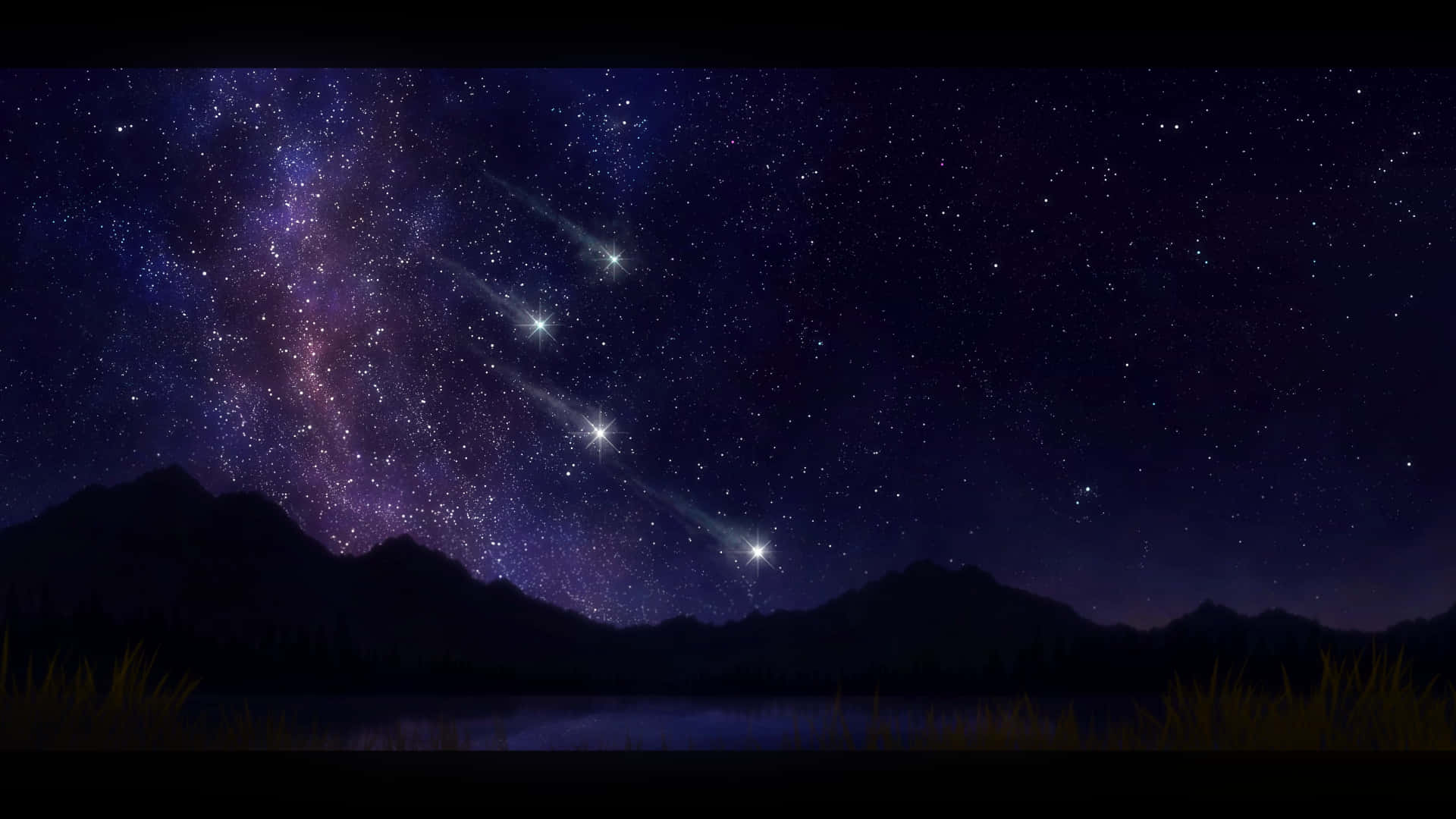 Meteor Shower In Beautiful Night Sky Background