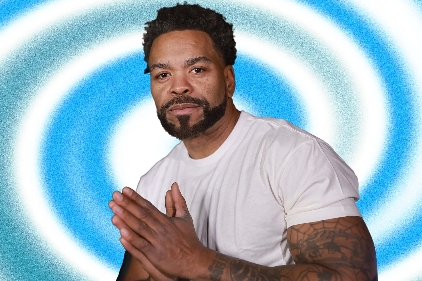 Method Man Clapping Hands Against Blue Swirl Background Background