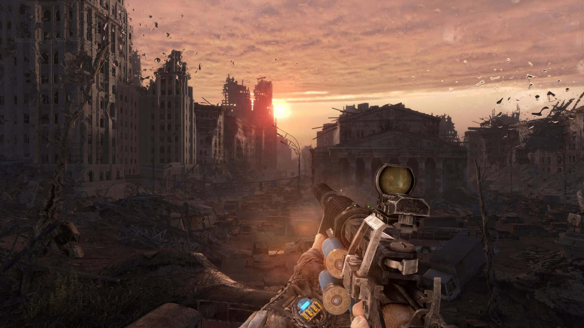 Metro Game Sunset Combat Scene Background