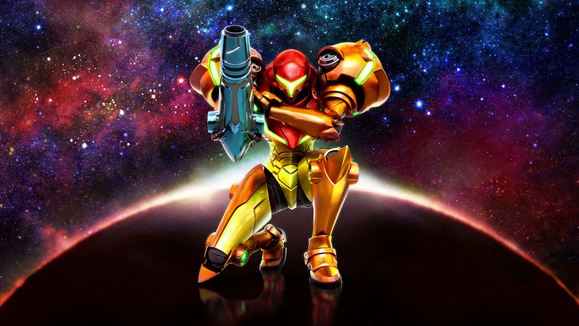 Metroid Dread Samus Aran Above Planet Background