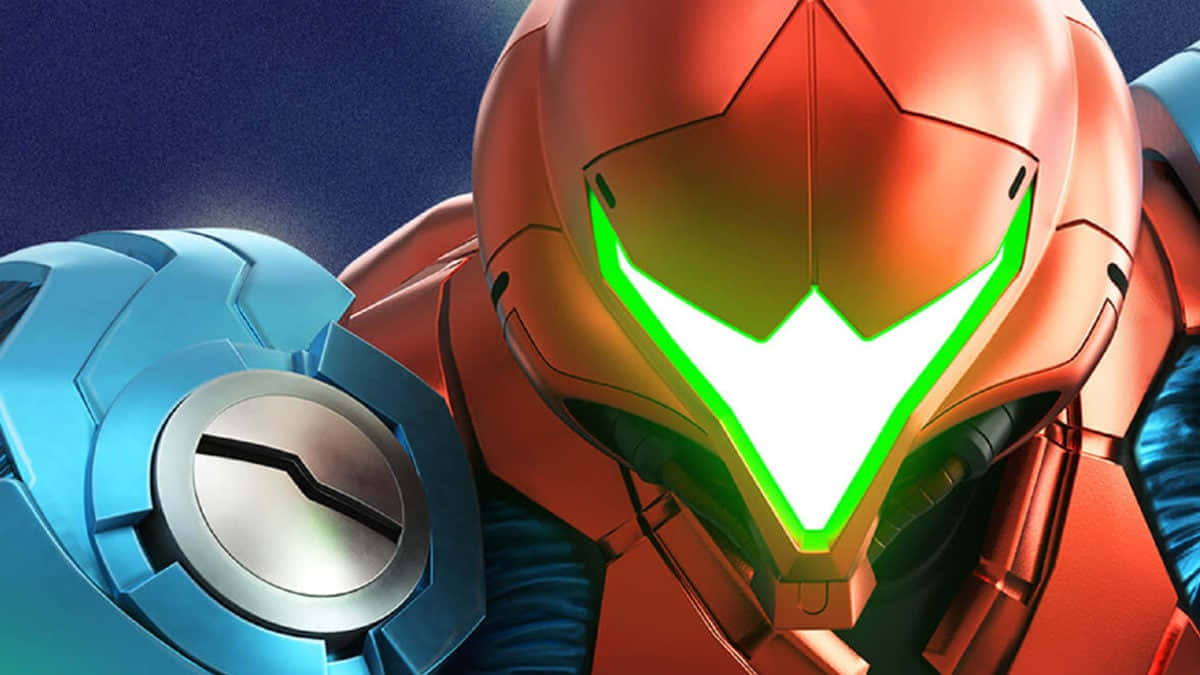 Metroid Dread Samus Aran Glowing Helmet Background