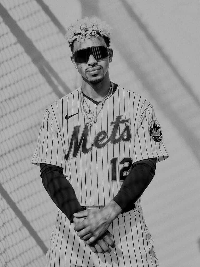 Mets Player Blackand White Portrait Background