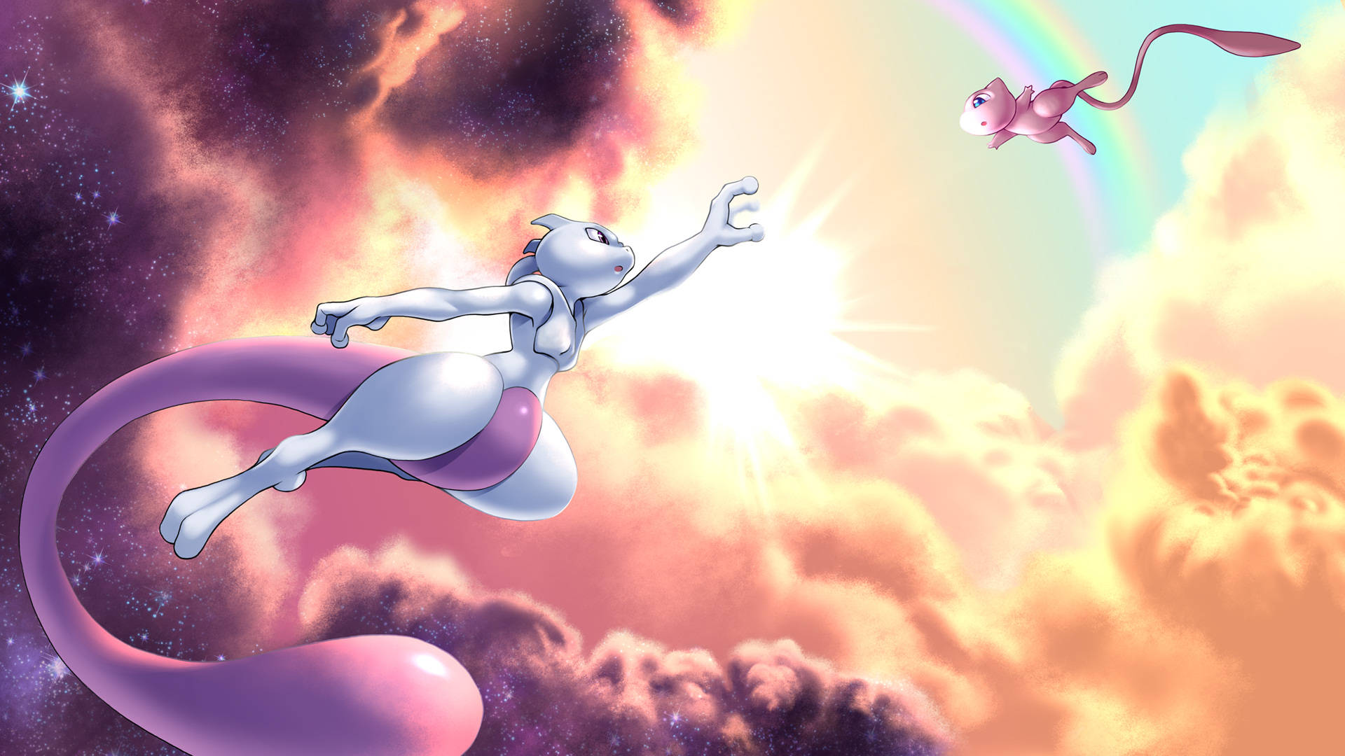 Mew And Mewtwo Exchange A Moment Of Peace Background