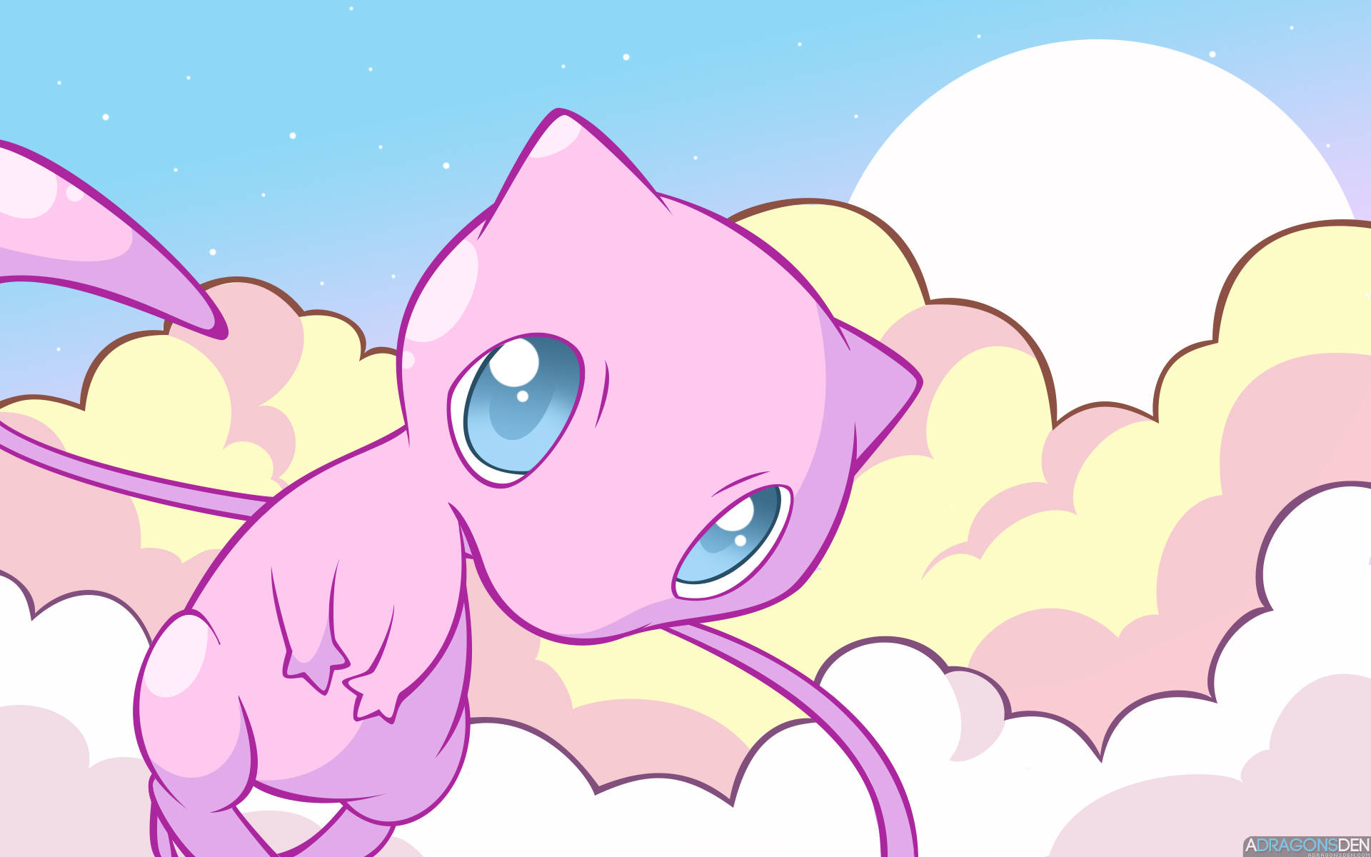 Mew In Colorful Clouds Background