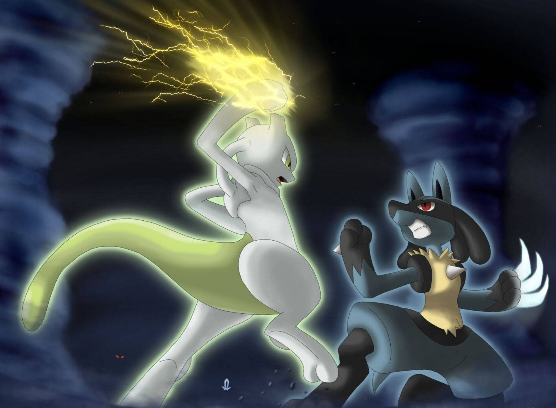 Mewtwo Vs Lucario: A Battle For Supremacy Background