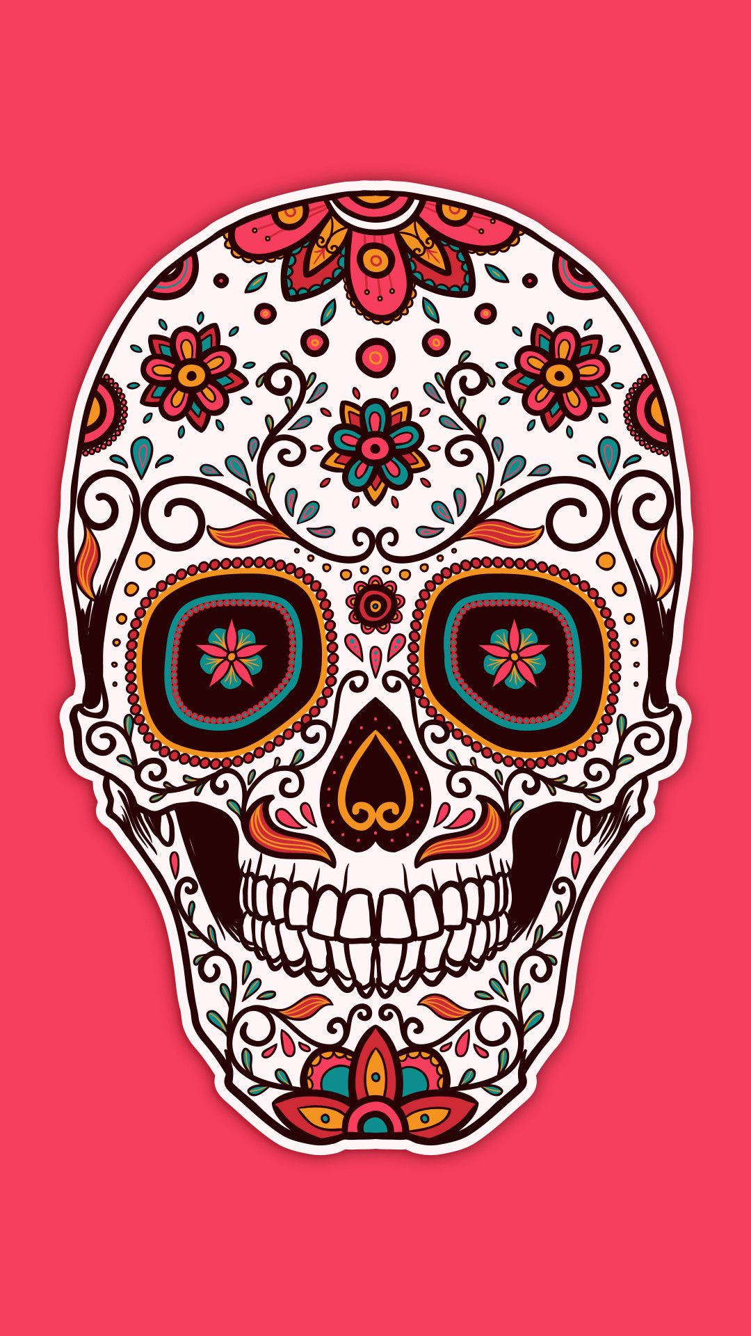 Mexican Colorful Floral Skull Background