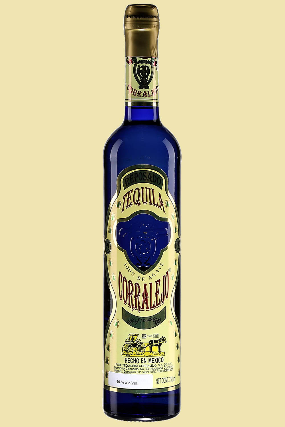 Mexican Corralejo Reposado Tequila Blue Background