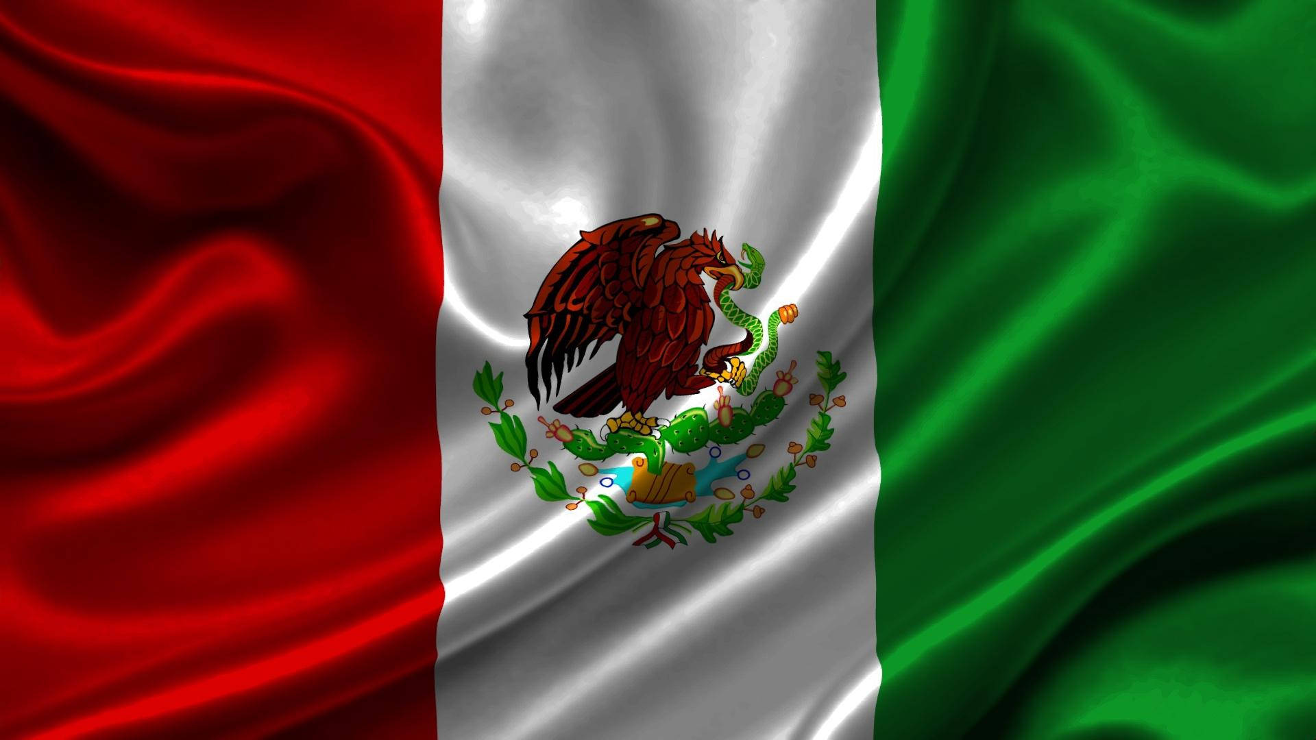 Mexican Flag In Smooth Satin Background
