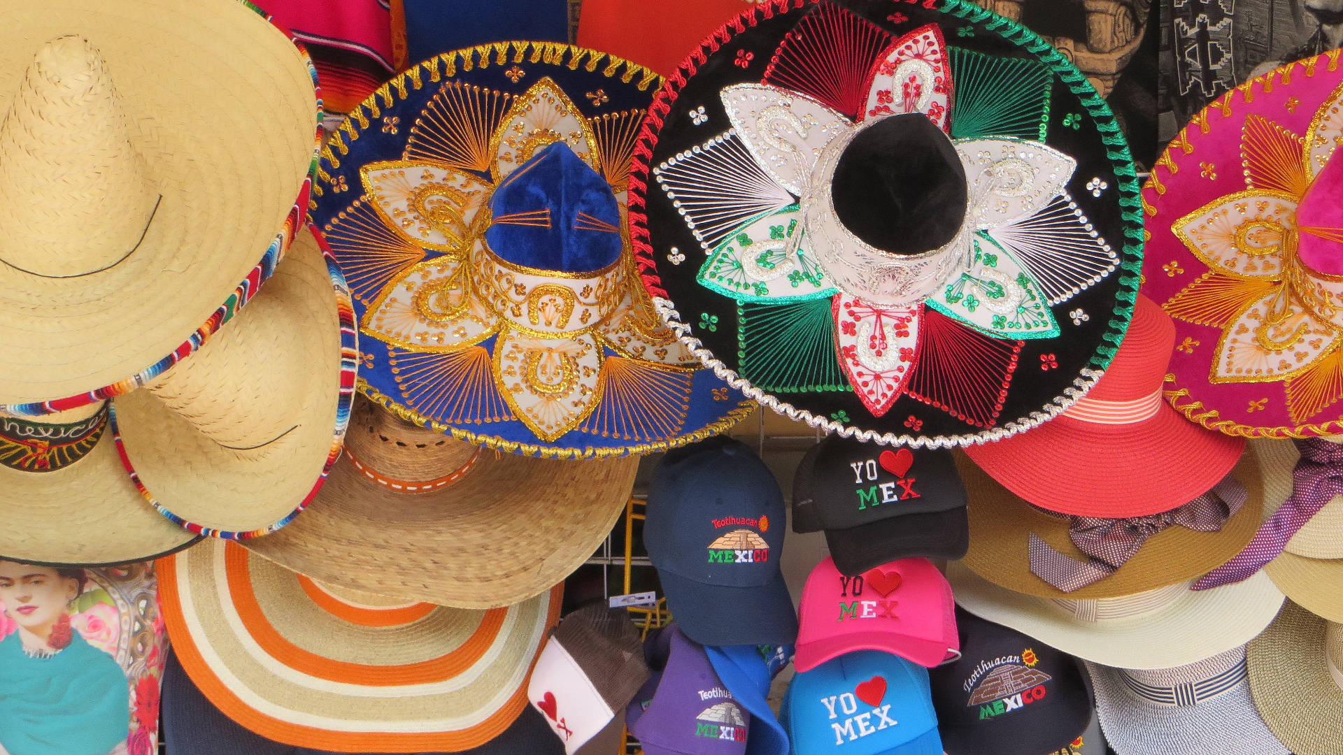 Mexican Man Colorful Hats Background