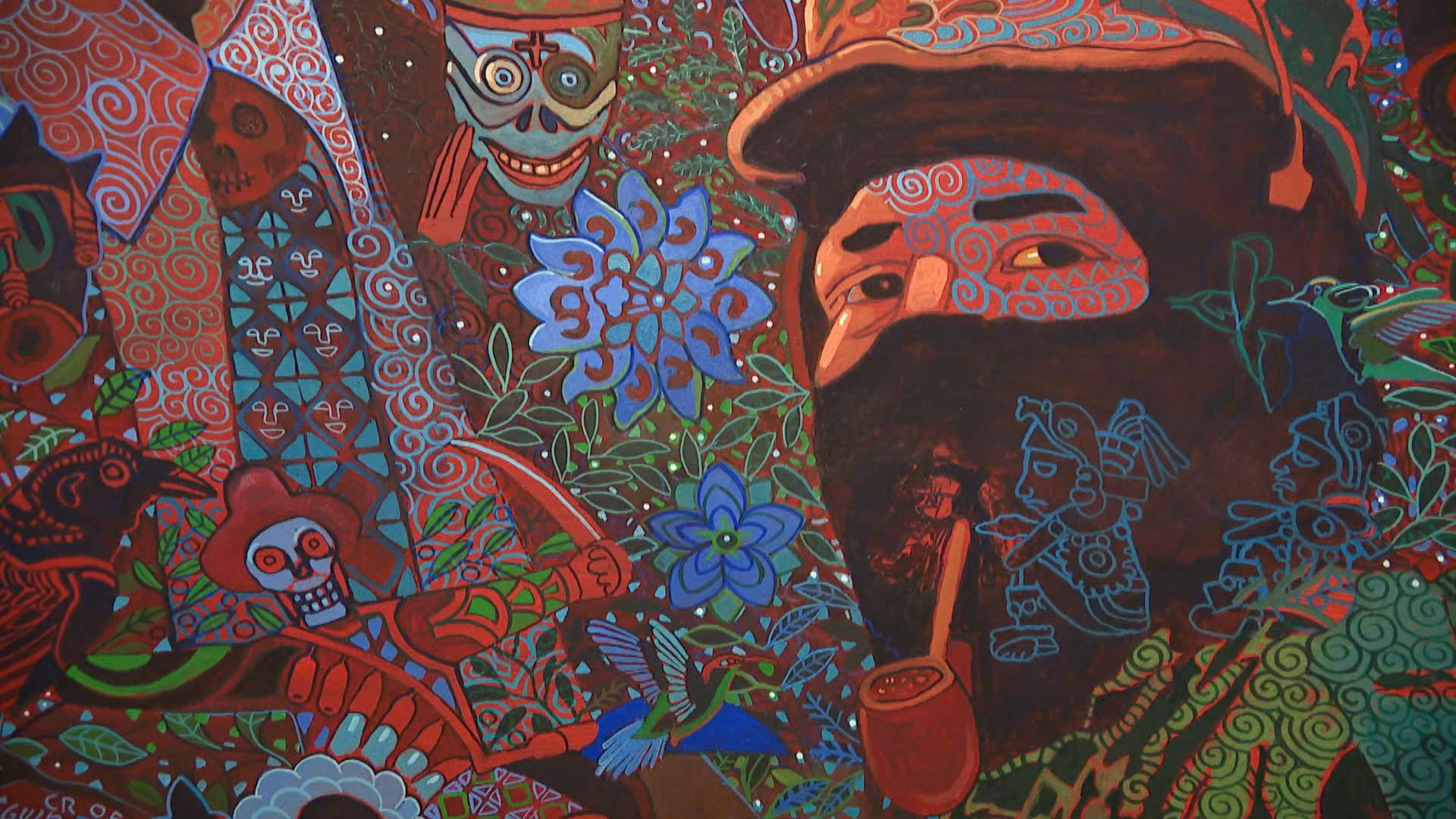 Mexican Man Mural Vector Folk Art