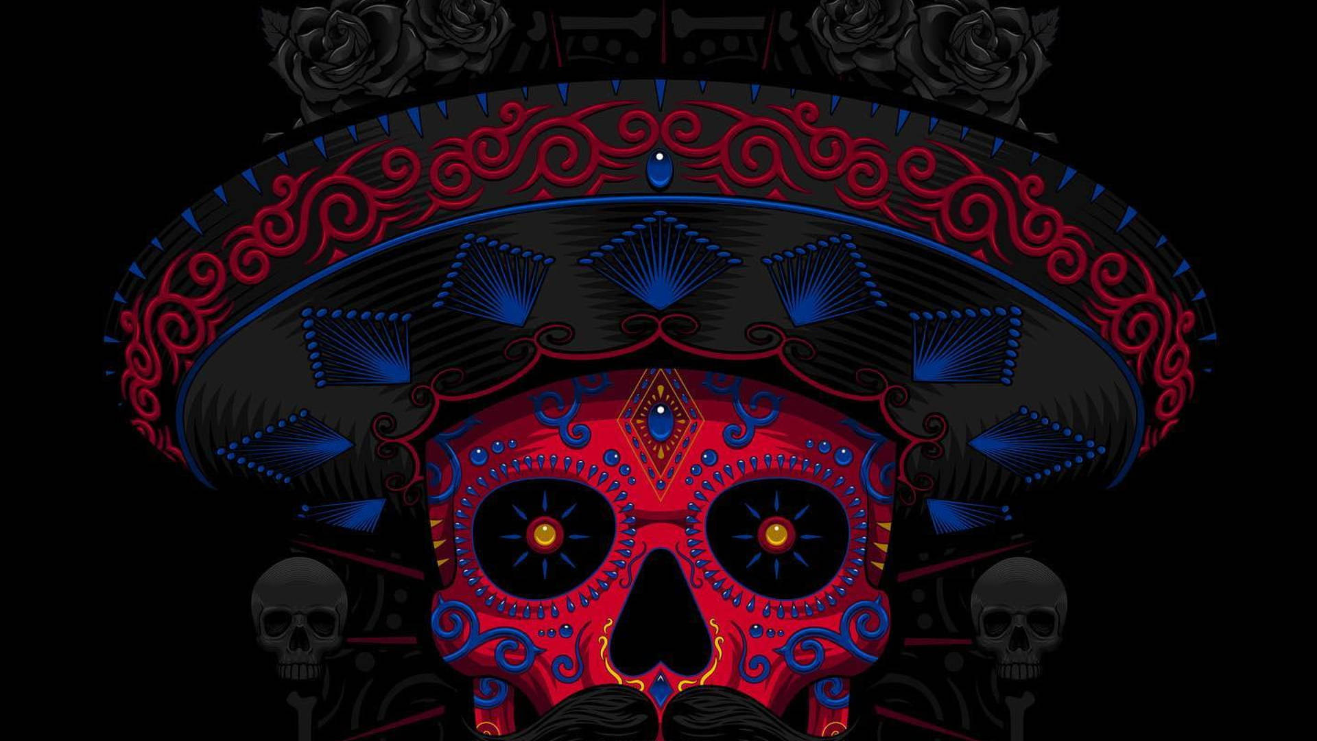 Mexican Man Red Skeleton Background