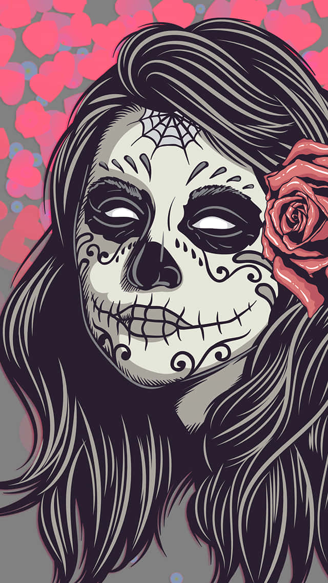 Mexican Woman As A Sugar Skull Digital Art Background