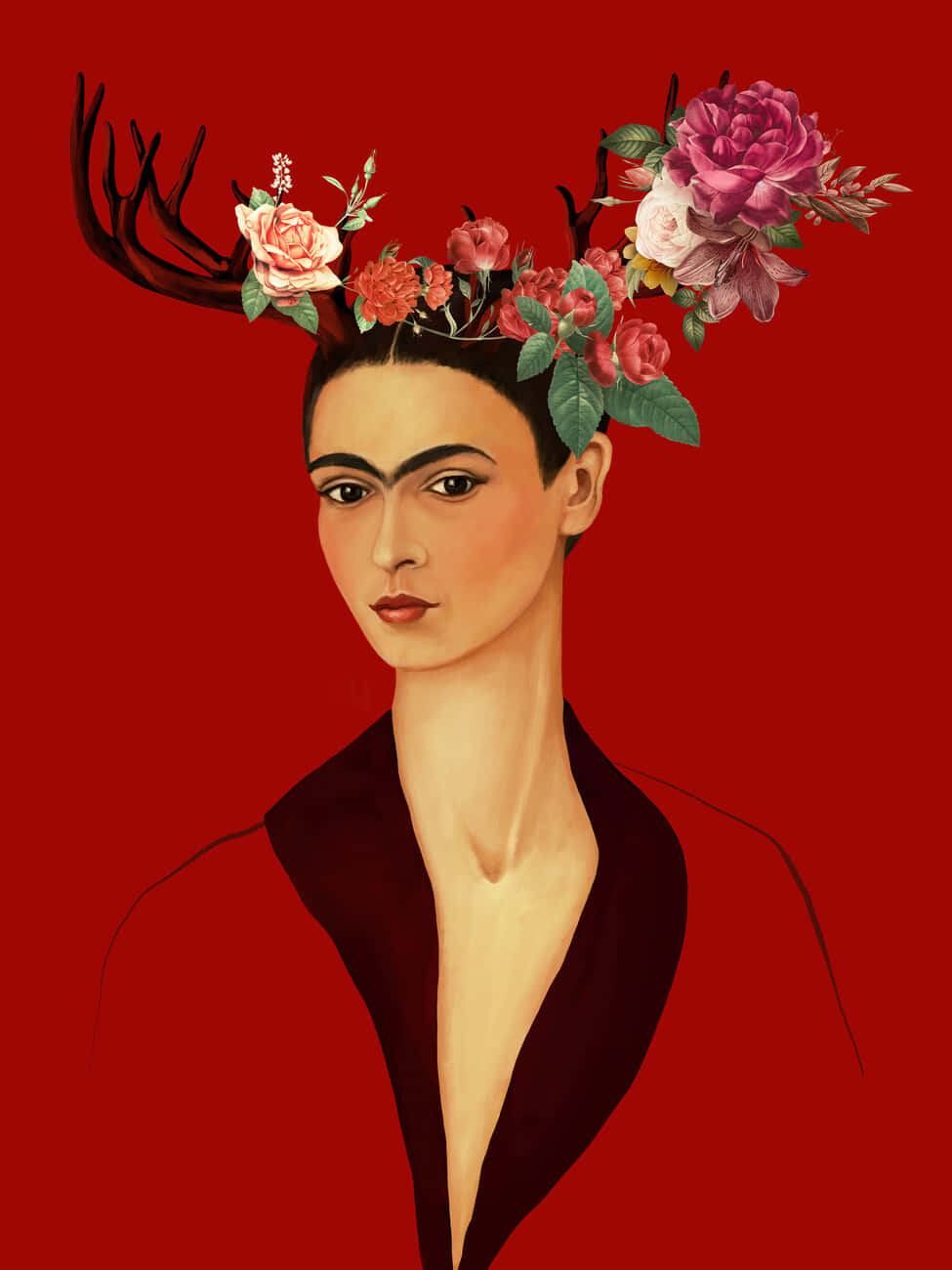 Mexican Woman Frida Kahlo Lookalike Artwork Background