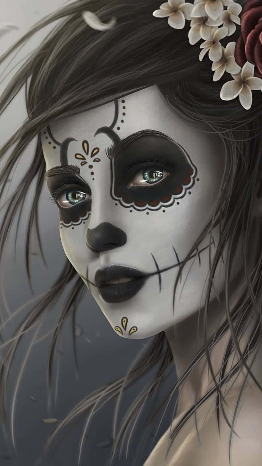 Mexican Woman With A Sugar Skull Face Painting