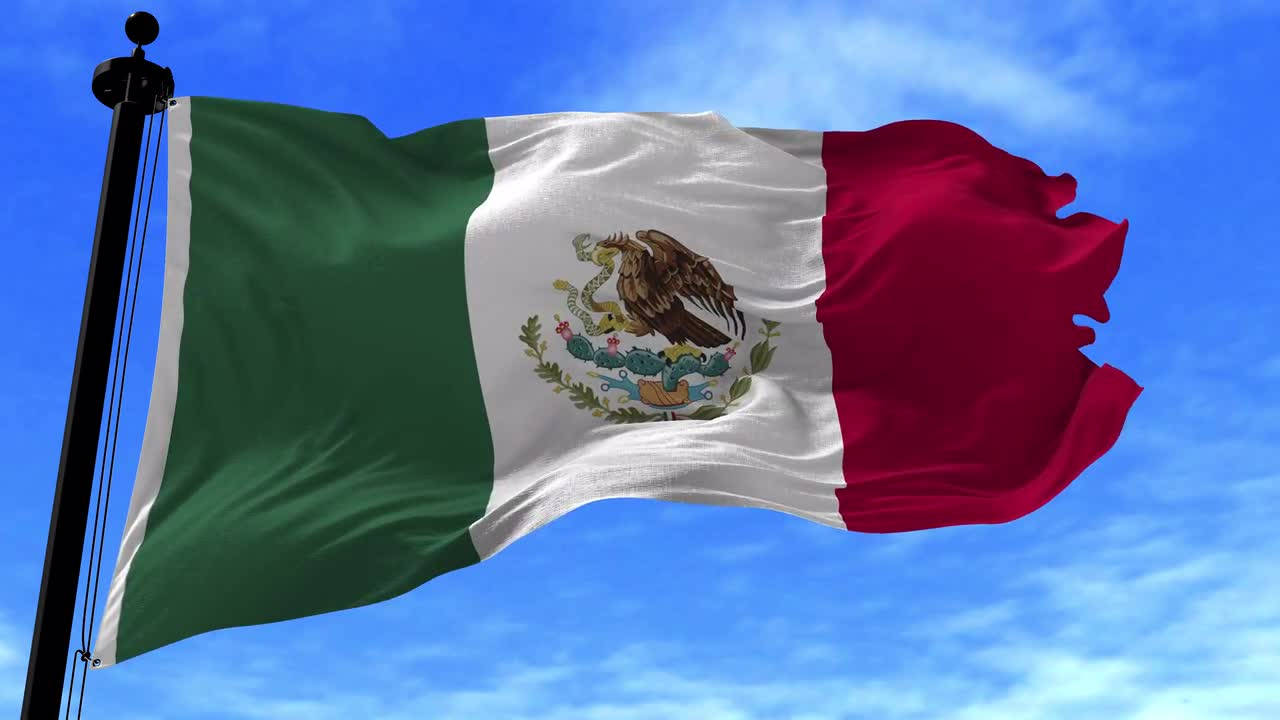 Mexico Flag Blown By The Wind Background