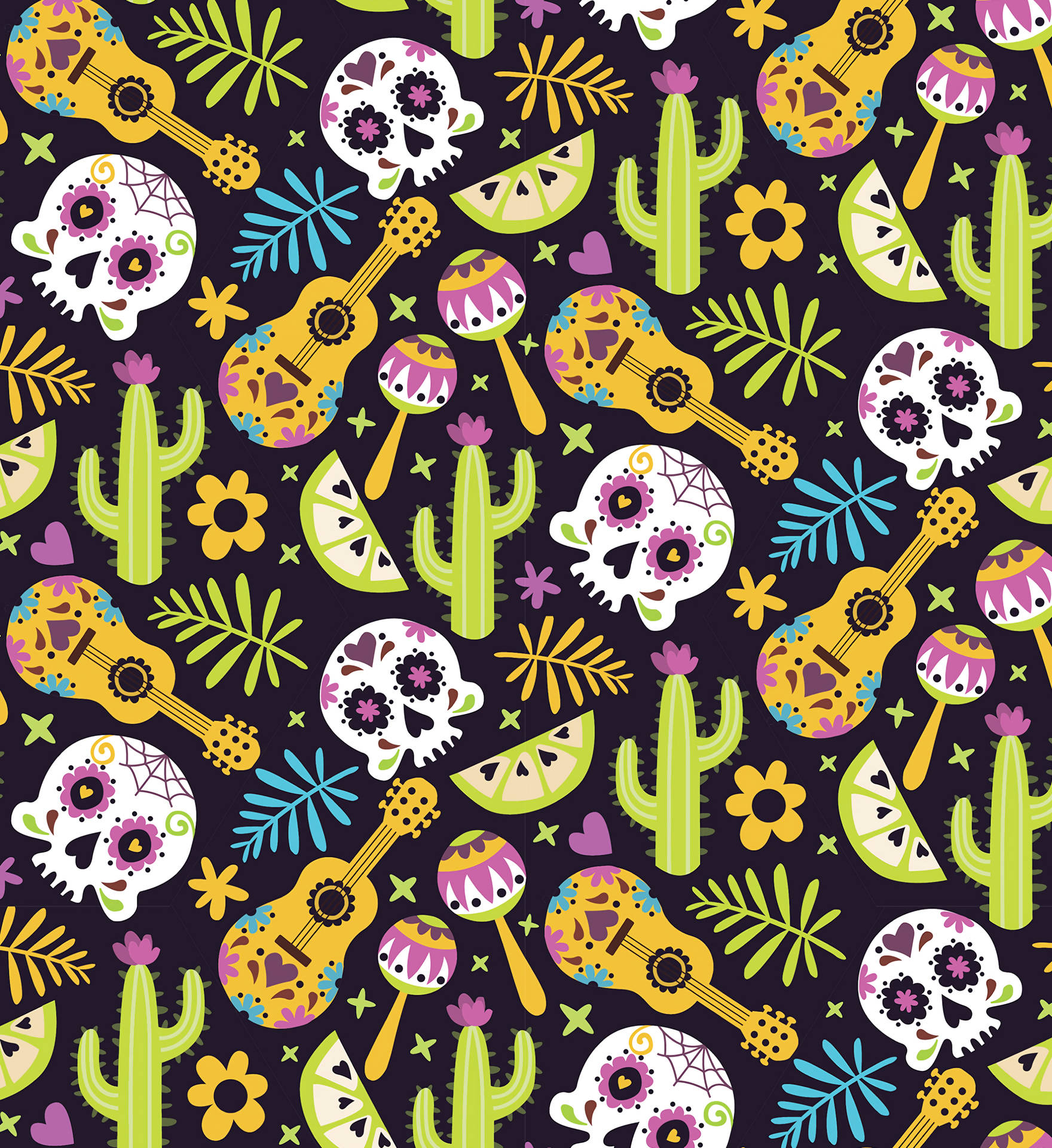Mexico Skull-cacti-guitar Patterns Background