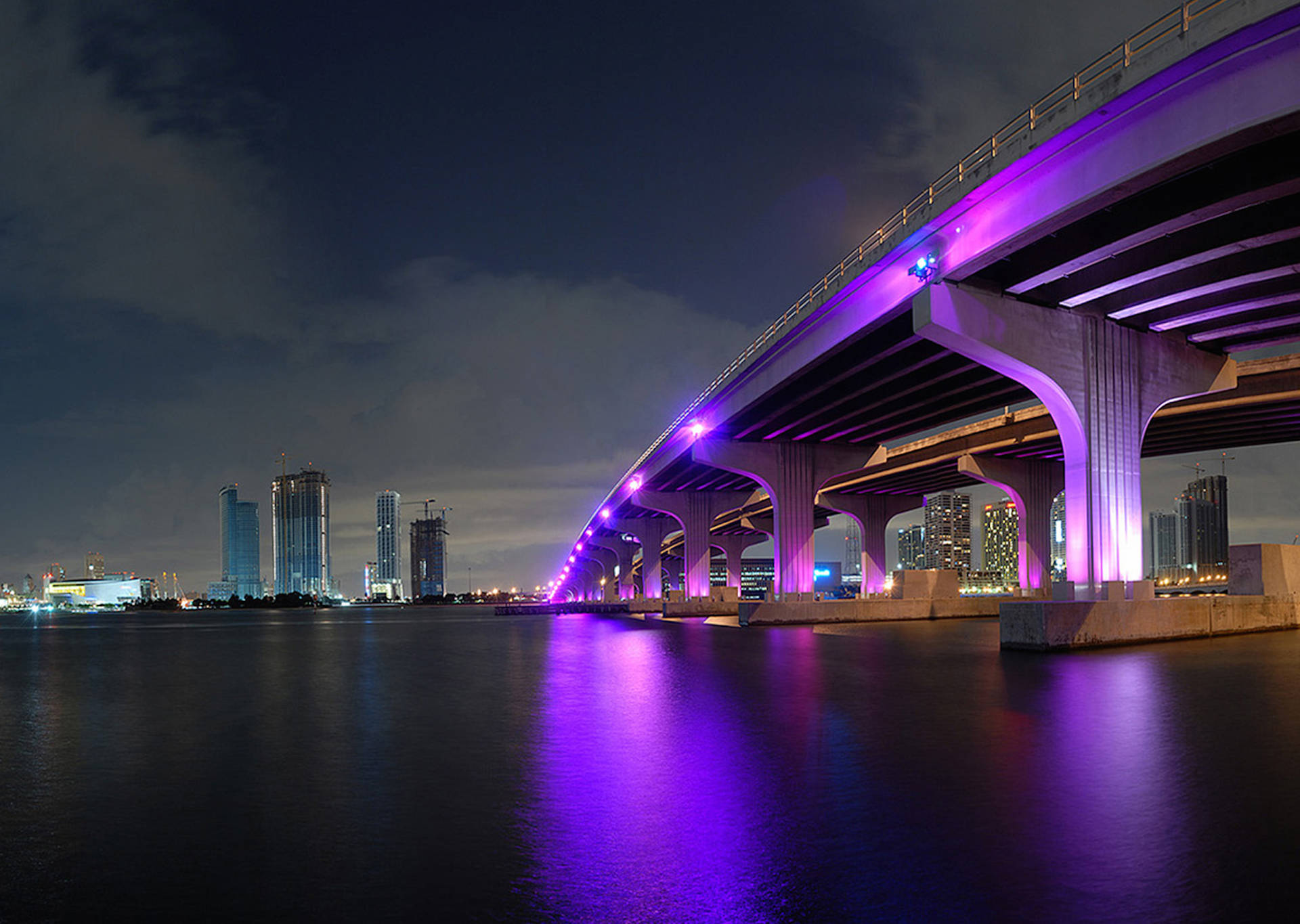 Miami Bridge With Violet Lights Background