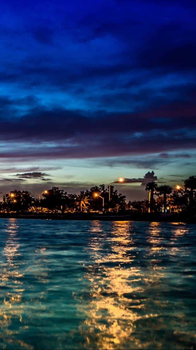 Miami City Blue Sky Water Dusk Iphone Background