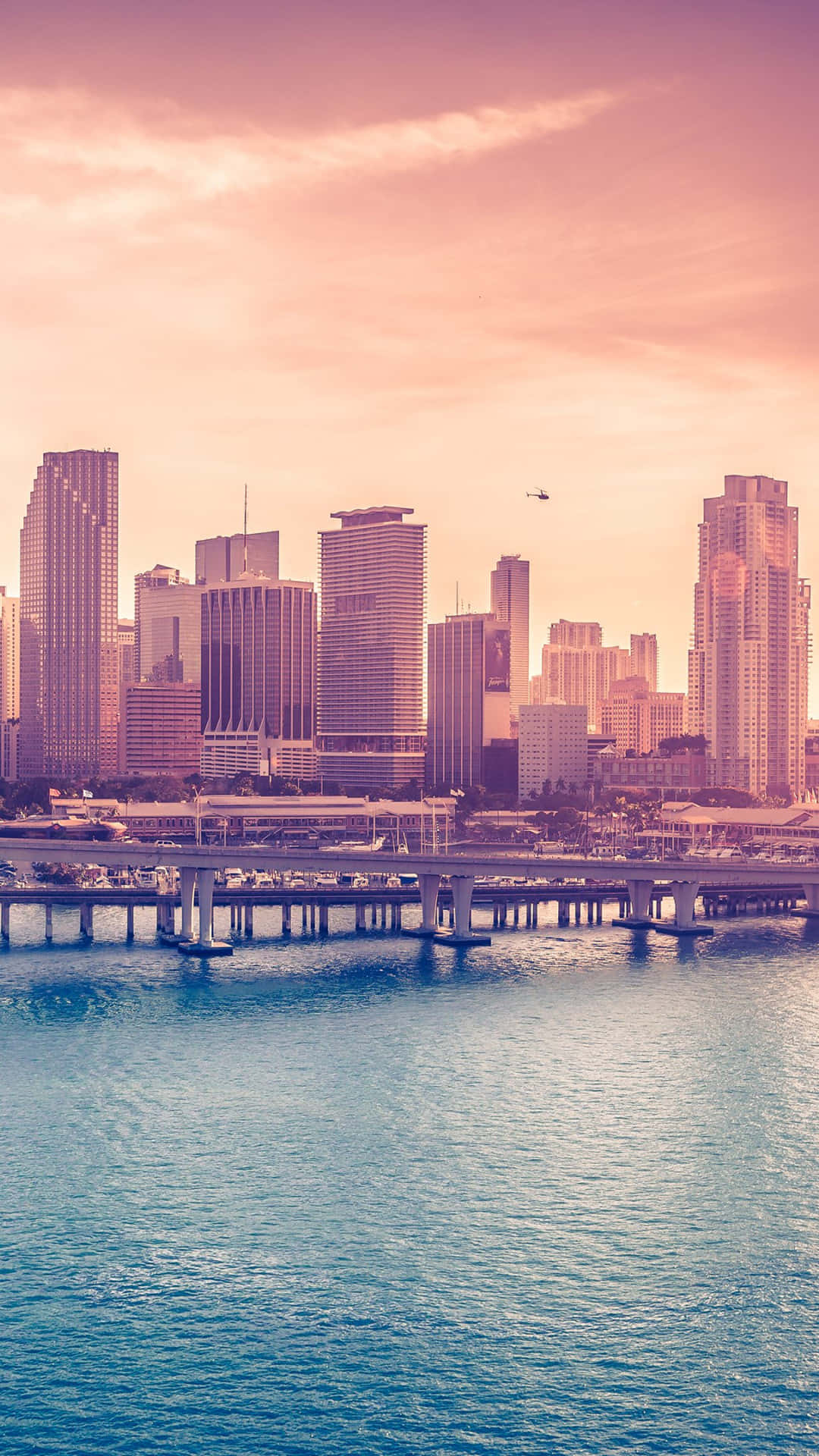 Miami City Skyline At Sunset Background