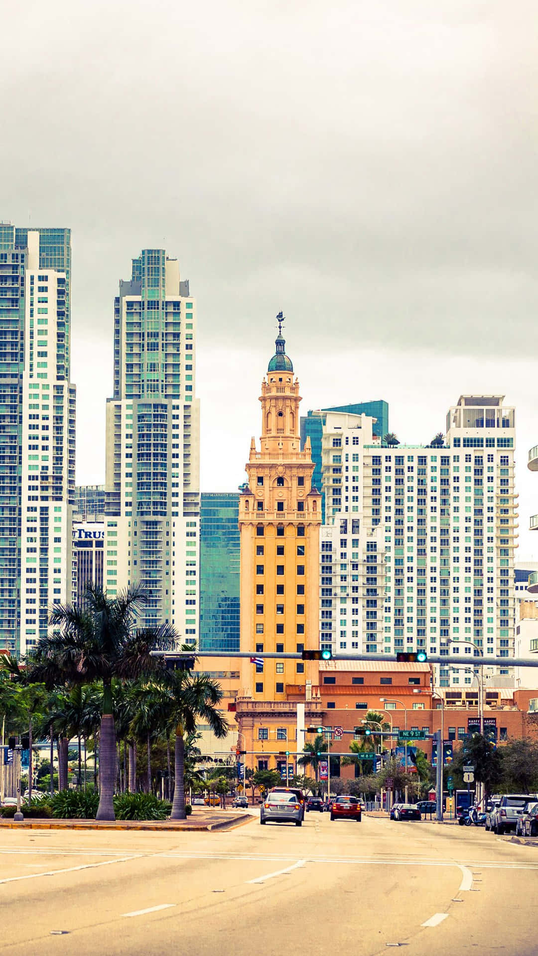 Miami City Street Tall Buildings Iphone Background