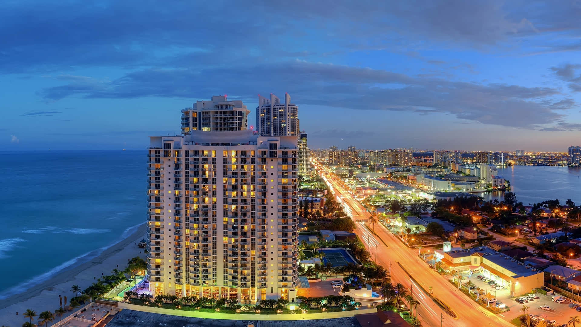 Miami, Florida Skyline At Sunset Background