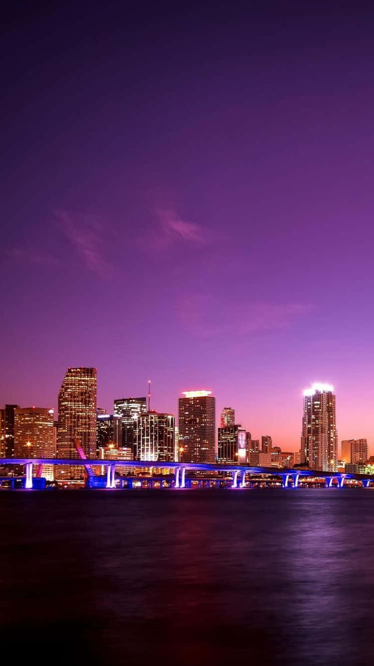 Miami Purple Skyline Dusk Iphone Background