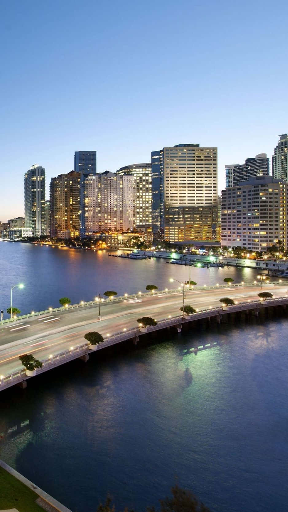 Miami River Bridge And Buildings Iphone Background