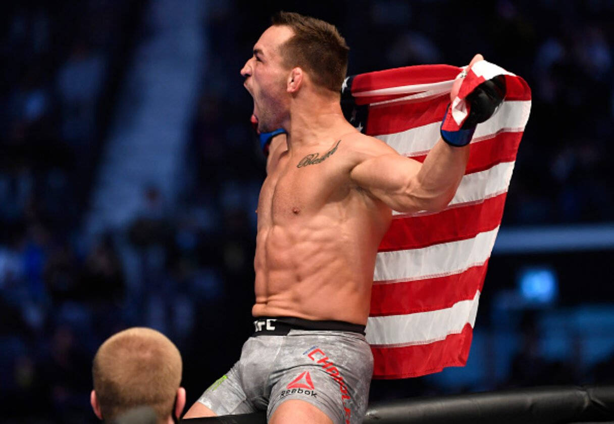 Michael Chandler Screaming Holding Flag Background